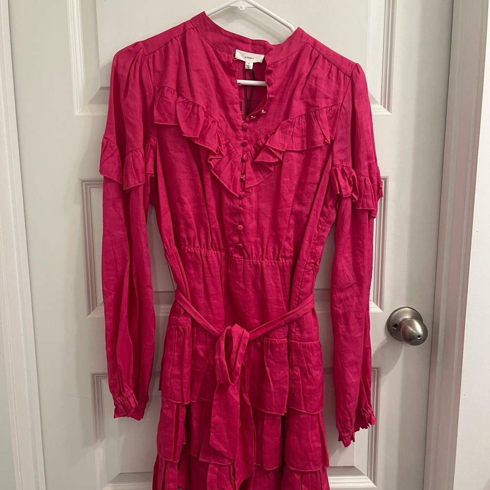 Pink Ruffled Long Sleeve Dress